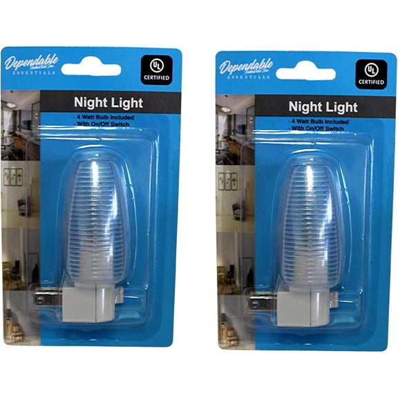 PLUHKN-Set of 2 Night Light On/Off Switch UL Certified White Base Clear See Thru Top Suitable for Bathroom, Bedroom, Hallway (Traditional)