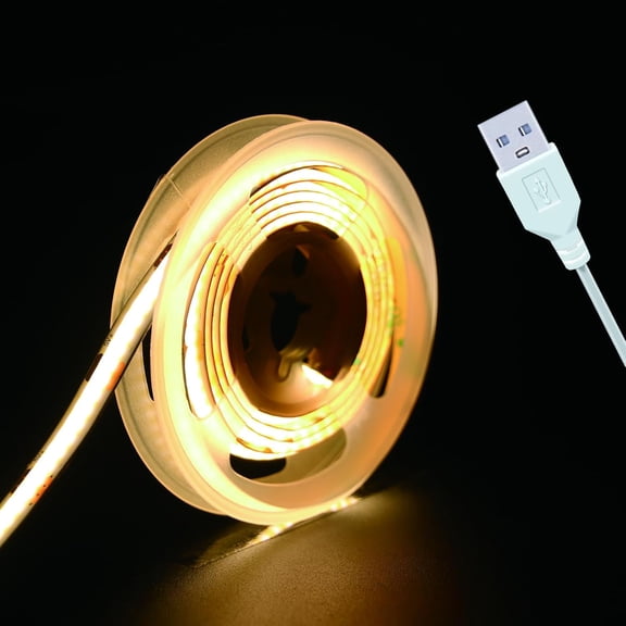 PLUHKN-Short Led Strip Lights 5V USB LEDs Display Cabinet Lighting COB LED Strip Light 3000K Warm White Not Dimmable Flexible Small led Lights for DIY Home LED TV Lights Indoor Use (3.28FT/1M)