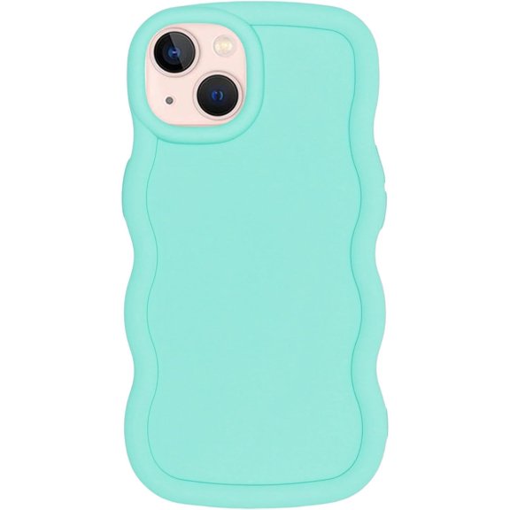PLUHKN-Slim Fit Case for iPhone 15 Plus and iPhone 14 Plus 6.7-Inch, Wave Frame, Cute Soft TPU Thin Protective Phone Cover for Women, Light Cyan