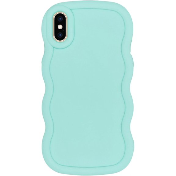 PLUHKN-Slim Fit Case for iPhone X&XS 5.8-Inch, Wave Frame, Cute Soft TPU Thin Protective Phone Cover for Women, Light Cyan