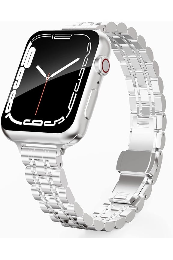 -Slim Metal Watch Bands Compatible With Apple Watch 41mm 40mm 38mm 45mm 42mm 44mm 49mm, Thin Stainless Steel Chain Link for Women iWatch Series 9/8/7/SE/Ultra/6/5/4/3/2/1