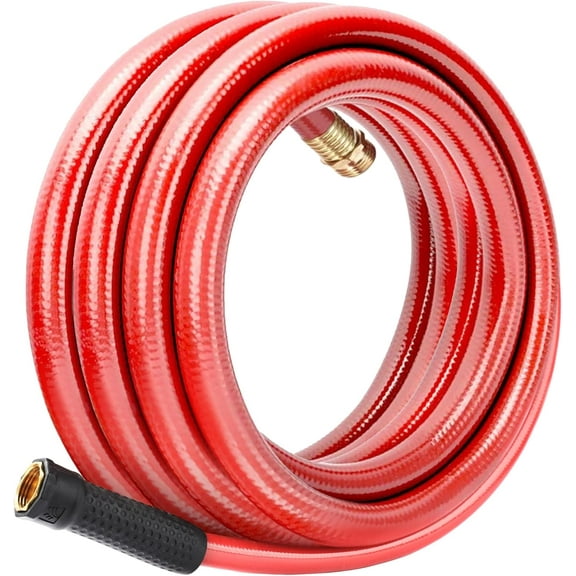 PLUHKN-Solution4Patio Homes Lead-in Red Garden Hose 5/8 in. x 25 ft. -Kink Free, No Leaking, Male/Female Fittings -Heavy Duty Durable Flexible Lightweight Water Pipe -Brass Aluminum Ends for Househol