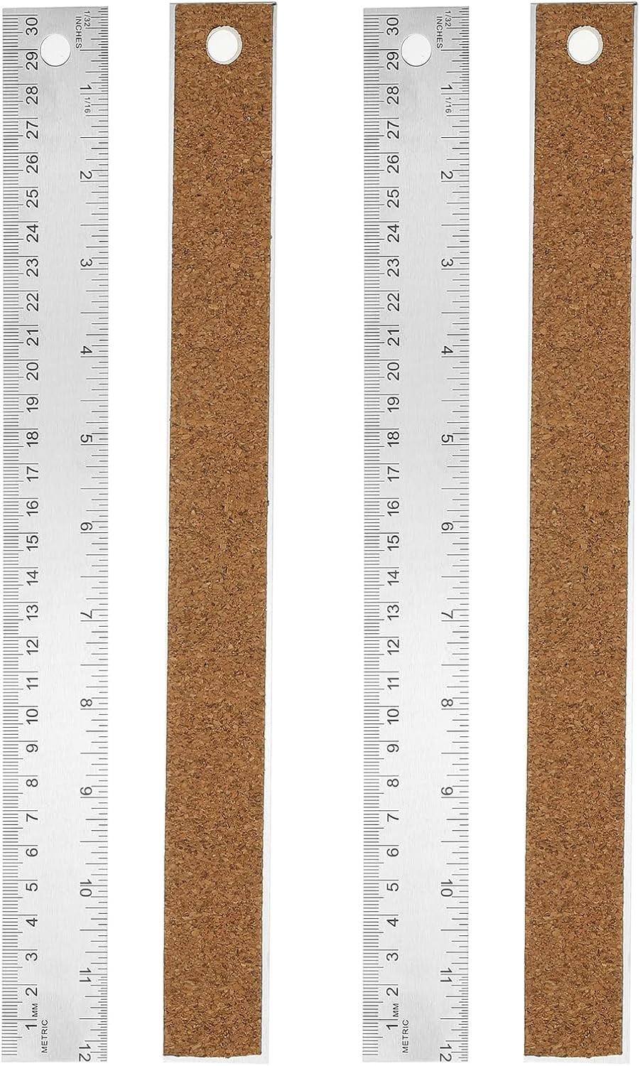 Back Ruler PLUHKN-Stainless Steel Ruler Cork Backed, 2Pcs 12 Inch Straight Edge ...
