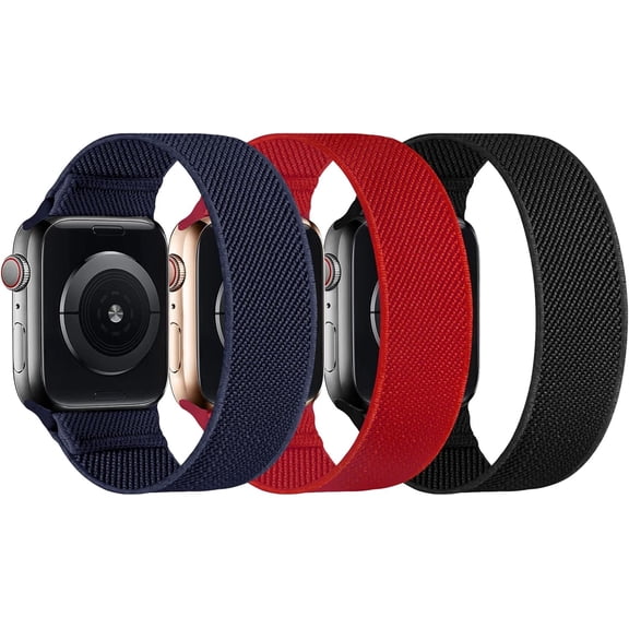 PLUHKN-Stretchy Nylon Solo Loop Bands Compatible with Apple Watch 38mm 40mm 41mm 42mm 44mm 45mm 46mm 49mm Ultra 2 iWatch Series 11 10 9 8 7 SE 6 5 4 3 2 1 Strap,Sport Elastic Braided Women Men