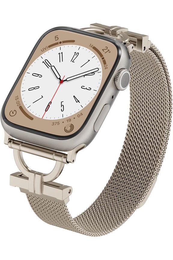 -Stylish D-shaped Mesh Loop with Compatible With Apple Watch Band Series 9/8/7/6/5/4/3/2/1 42/44/45MM, Slim Narrow Cute Classy Style Magnetic Strap for iWatch SE, Women