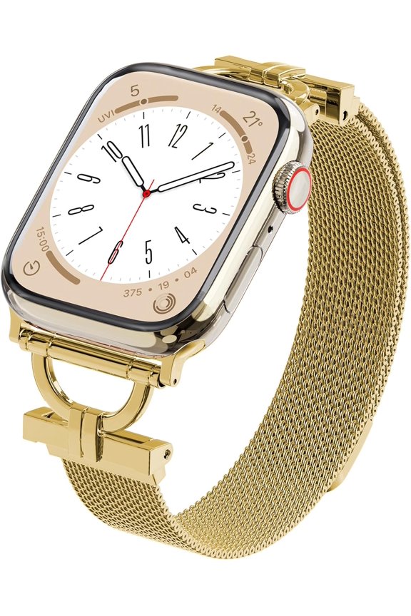 -Stylish D-shaped Mesh Loop with Compatible With Apple Watch Band Series 9/8/7/6/5/4/3/2/1 42/44/45MM, Slim Narrow Cute Classy Style Magnetic Strap for iWatch SE, Women
