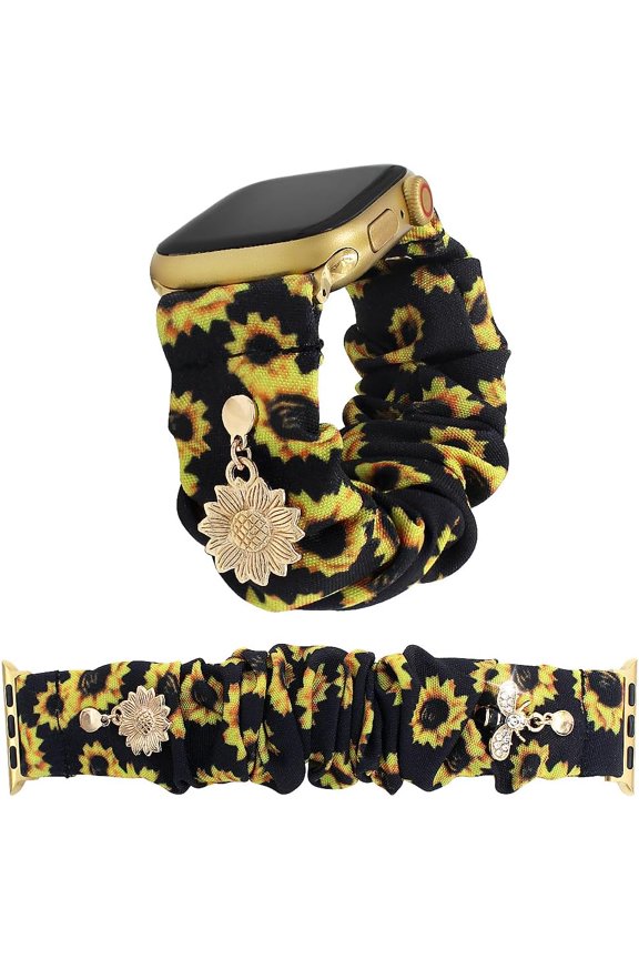 -Stylish Scrunchie Band Compatible with Apple Watch Bands Women 46 49 44 45 42 41 40 38mm,Stretch Wristband with Cute Charms Pendants Satin Strap for iWatch Series 11 10 9 8 7 6 5 4 SE/Ultra 3