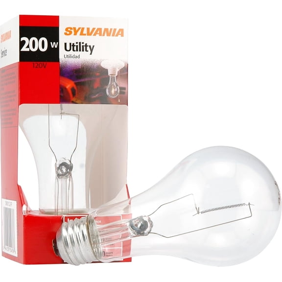 PLUHKN-Sylvania Incandescent 200W A21 Utility Light Bulb, 3880 Lumens, 2850K, Medium Base, Clear, Soft White - 1 Pack (15476)