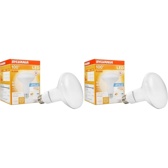 PLUHKN-Sylvania LED Flood BR30 Light Bulb, 100W Equivalent Efficient 17W, Dimmable 2700K, Soft White - 2 Pack (40288)