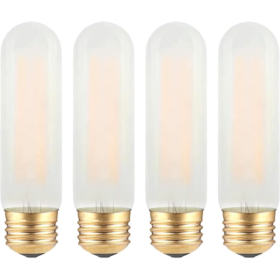 PLUHKN-T10 LED Bulb- Dimmable 2W Frosted Led Tubular Bulbs- Soft White 2700K- 25 Watt Incandescent Bulb Equivalent- E26 LED Chandelier Edison Light Bulbs for Cabinet, Desk/Piano Lamp- 4 Count