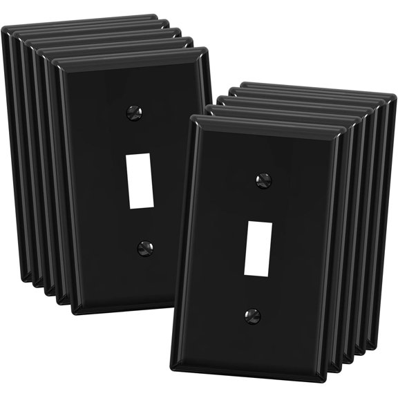 PLUHKN-Toggle Light Switch Wall Plate, 1-Gang Standard Size Switch Covers, Unbreakable Polycarbonate Replacement Faceplates Covers, UL Listed, Color-matched Screws Included (10 Pack, Glossy Black)