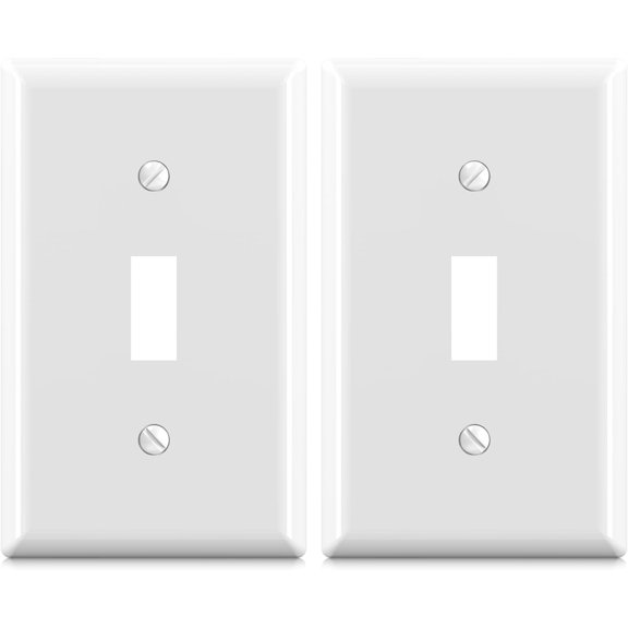 PLUHKN-Toggle Light Switch Wall Plate, 2-Gang Standard Size Switch Covers, Unbreakable Polycarbonate Replacement Faceplates Covers, UL Listed, Color-matched Screws Included (1 Pack, Glossy White)