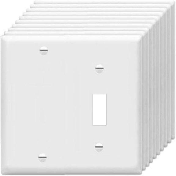 PLUHKN-Toggle Switch/Blank Wall Plates 2-Gang Switch Outlet Electrical Cover Plate Unbreakable Thermoplastic Faceplate for Light Receptacle Outlet Switch, White (10 Pack)