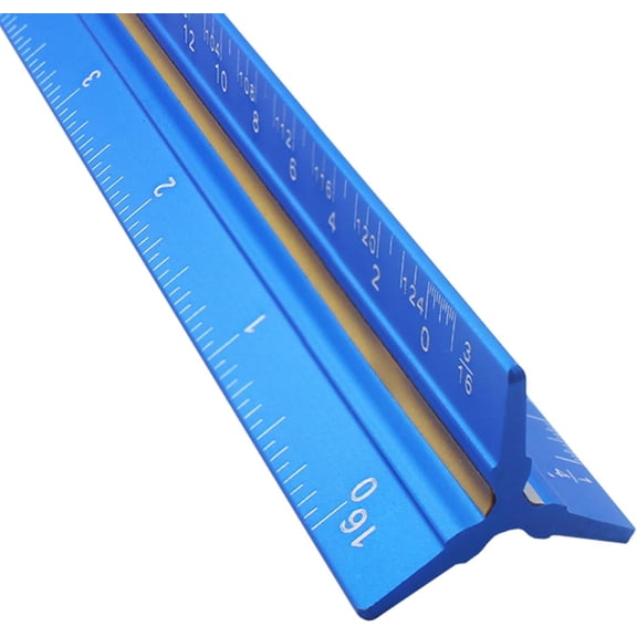 PLUHKN-Triangular Drafting Tool, Aluminum Engineer Scale Ruler 12 Inch, Imperial Scale 1-1/2", 1, 3/4", 3/8", 3/16", 3/32", 1/2", 1/4", 1/8", 3, 16. - Blue - Identification Bar