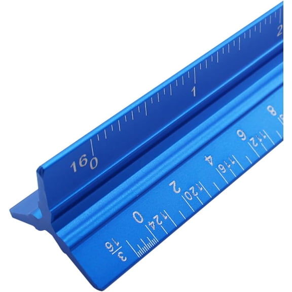 PLUHKN-Triangular Drafting Tool, Aluminum Engineer Scale Ruler 12 Inch, Imperial Scale 1-1/2", 1, 3/4", 3/8", 3/16", 3/32", 1/2", 1/4", 1/8", 3, 16. - Blue