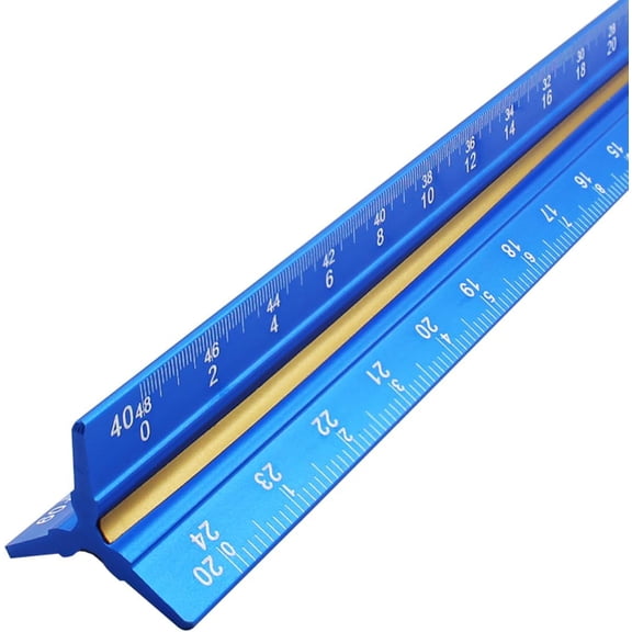 PLUHKN-Triangular Drafting Tool, Aluminum Engineer Scale Ruler 12 Inch, Imperial Scale 1:10, 1:20, 1:30, 1:40, 1:50, 1:60 - Blue - Identification Bar