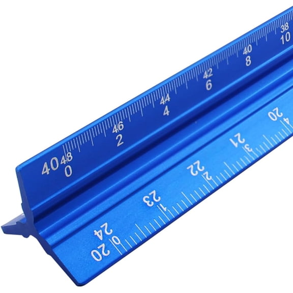 PLUHKN-Triangular Drafting Tool, Aluminum Engineer Scale Ruler 12 Inch, Imperial Scale 1:10, 1:20, 1:30, 1:40, 1:50, 1:60 - Blue