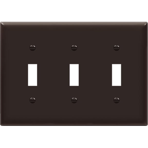 PLUHKN-Triple Light Wall, Toggle Switch Plate, Gloss Finish, 3-Gang Standard Size 4.50" x 6.38", Unbreakable Polycarbonate Thermoplastic, UL Listed, 8813-BR, Brown