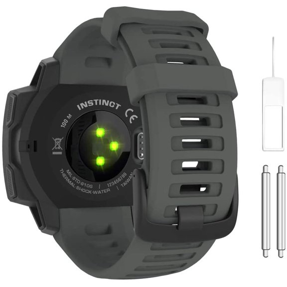 PLUHKN-Watch Strap Compatible with Garmin Instinct Esports/Solar/Tactical/Tide Military Watch,Soft Silicone Adjustable Replacement Band Fit Garmin Instinct 2 Sports GPS Smart Watch - Graphit Gray