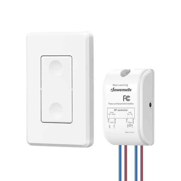 PLUHKN-Wireless Light Switch Kit - No Wiring, 10A/1000W, 100 Ft RF Range, Remote Control for Ceiling Lights, Fans, Lamps