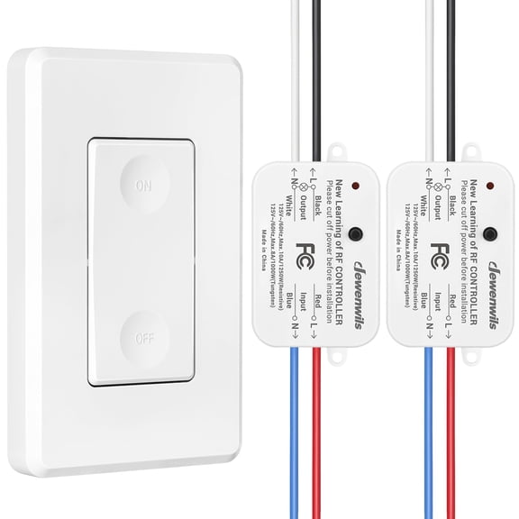 PLUHKN-Wireless Light Switch and Receiver Kit, 10A/1200W, No in-Wall Wiring Required,Remote Control Wall Switch Lighting Fixture for Ceiling Lights, Fans, Lamps,100 Ft RF Range, Programmable