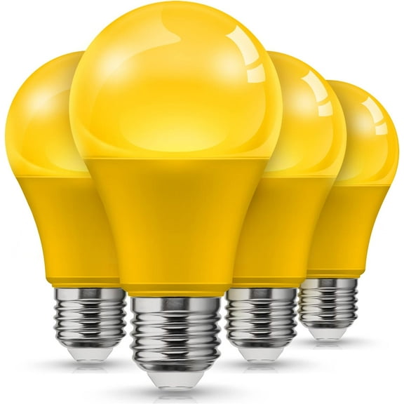 PLUHKN-Yellow Bug Light Bulbs Outdoor, A19 9W Bug Lights for Outside, 60W Equivalent, 2000K Amber Porch Light Bulb, Non-Attracting, E26 Base, Not-Dimmable, Ideal for Patio, Deck, Backyard, 4 Pack