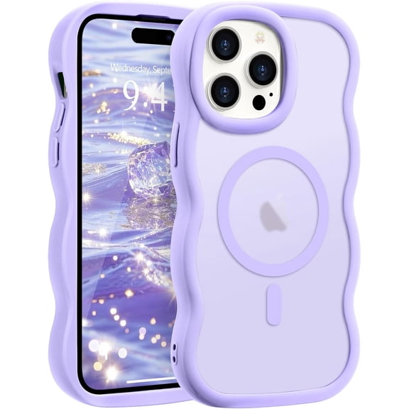 PLUHKN-for iPhone 14 Pro Case, Curly Wavy Frame Hard Translucent Clear Back Cover for Women Men Compatible with Magsafe TPU Bumper Shockproof Drop Protection Phone Case for iPhone 14 Pro, Lavender