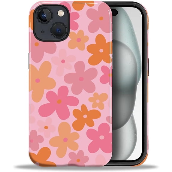 PLUHKN-for iPhone 15 Plus Case,Pink Orange Bloom Full-Body Design - Hybrid Dual Protection Soft TPU + Hard PC, Shockproof Stylish Protective Case for iPhone 15 Plus for Men Women
