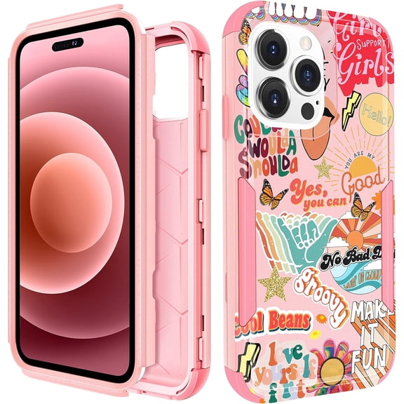 PLUHKN-for iPhone 15 Pro Case - Women Cute Girls Phone Cover Girly Aesthetic Unique Design Teen Kawaii Positive Heavy Duty Protective Hard Shockproof Military Grade Funda for iPhone 15Pro