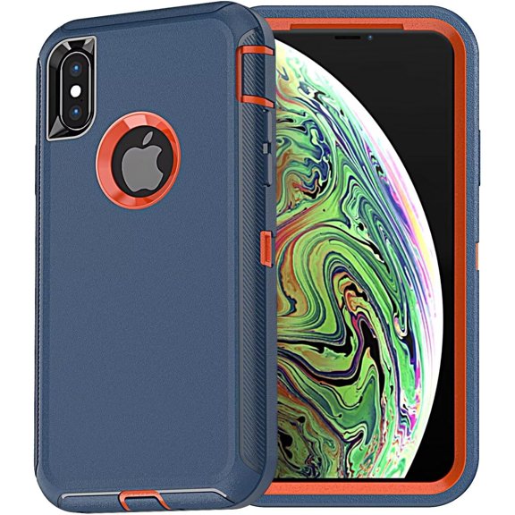 PLUHKN-for iPhone X Case iPhone Xs Case Shockproof Dropproof Dust-Proof Drop Proof 3-Layer Durable Phone Case Heavy Duty Protection Phone Case Cover for Apple iPhone X/Xs 5.8 Blue and Orange