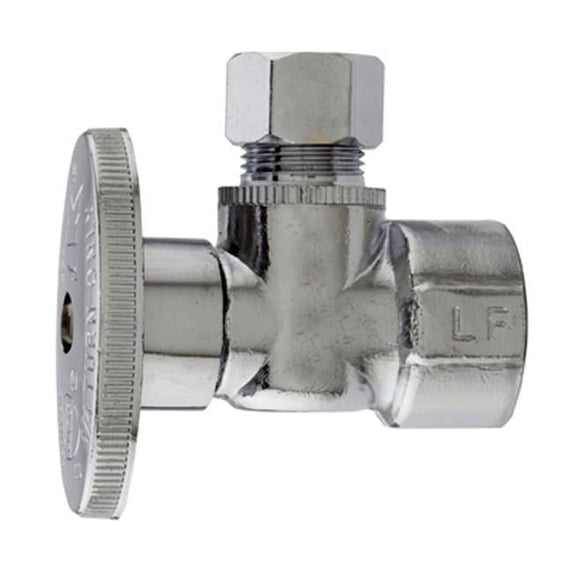 PLUMB PAK MP2048PCLF 1/2" Female Iron Pipe x 3/8" O.D. Compression, Chrome, Angle Supply Stop Valve, 1/4 Turn