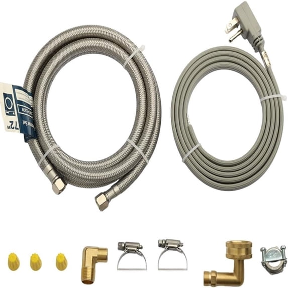 Krydros 6-ft. Braided Stainless Steel Dishwasher Installation Kit with 3/8-in. Compression Hose, Power Cord, and Adapters