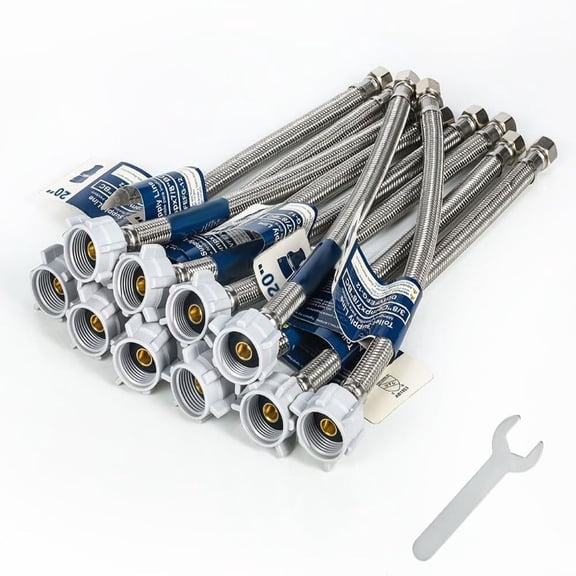 Krydros 20" Braided Stainless Steel Faucet Supply Lines, 3/8" Comp x 1/2" FIP, 10-Pack