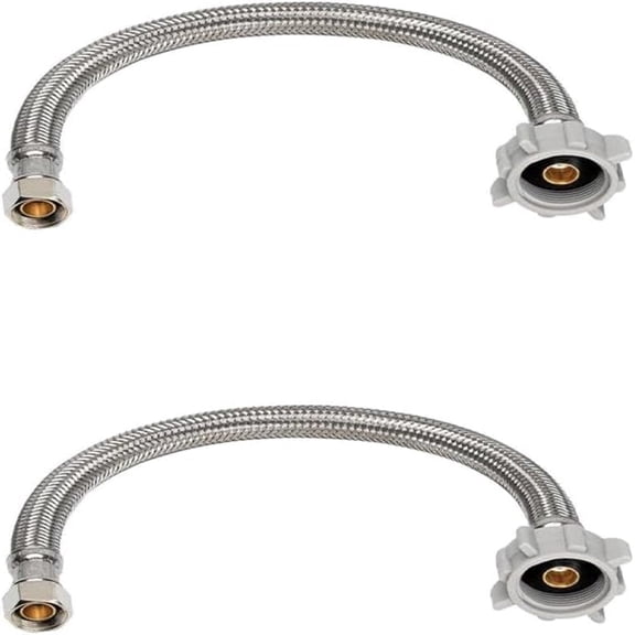 Krydros 12" Braided Stainless Steel Toilet Water Supply Line, 7/8" BC x 3/8" Comp, 2-Pack