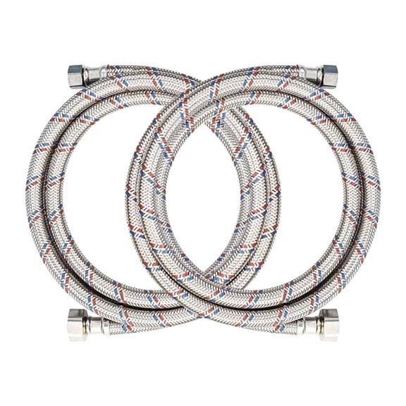 Krydros 72" Sliver Braided Stainless Steel Faucet Supply Lines, 3/8" Comp x 1/2" FIP, 2-Pack
