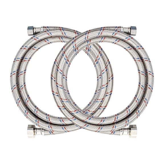 Krydros 72" Sliver  Braided Stainless Steel Faucet Supply Lines, 3/8" Comp x 1/2" FIP, 2-Pack