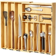 PLUMEBAY Silverware Drawer Organizer, Expandable, Bamboo, 10 Compartments, Natural