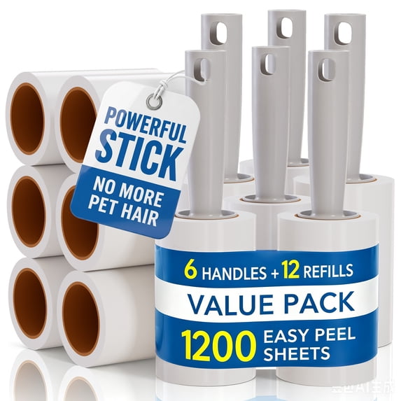 PLUMEBAY Extra Sticky Lint Roller 12 Pack, 1200 Sheets Total, Pet Hair Remover