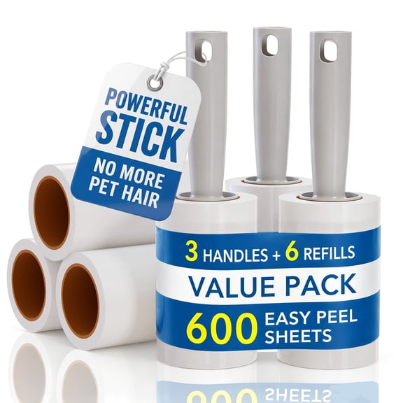 PLUMEBAY Extra Sticky Lint Roller 6 Pack, 600 Sheets Total, Pet Hair Remover