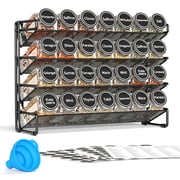 PLUMEBAY Spice Rack Organizer with 28 Jars, Black – Countertop or Wall Mount