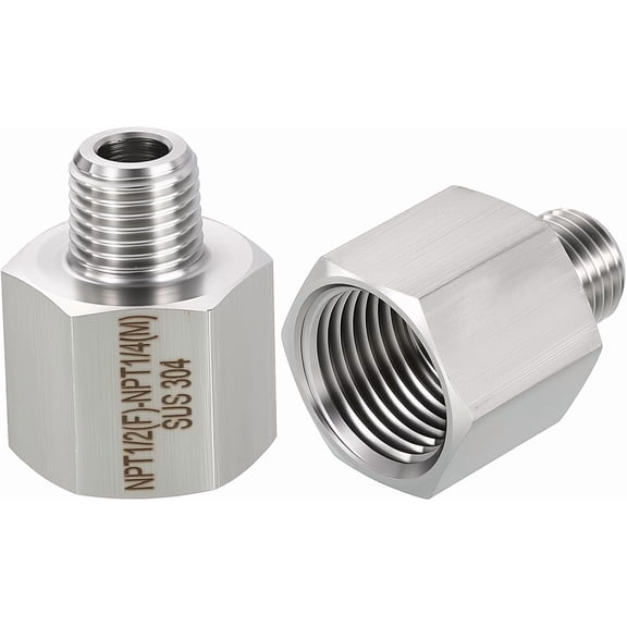 PLUMYHG-1 Pack 304 Stainless Steel FeMale to Male Adapters, 1/2" FeMale NPT x 1/4" Male NPT Nipple Pipe Extension Connectors for Industrial, Fluid Transfer, Home Gardening, Water Treatment