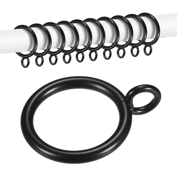 PLUMYHG-10-Pack Curtain Ring with Eyelet 1 Inch ID Fits Up to 3/4 Inch Curtain Rod Black Metal Drapery Rings for Sliding Window Bathroom Door Shower Rod