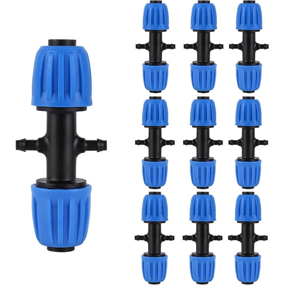 PLUMYHG-10 Pcs 1/2" to 1/4" Barbed Tee Connector, 1/2 Inch to 1/4 Inch Drip Irrigation Fittings 1/2" to 1/4" Drip Line Reducer Tee Connectors 4-Way Splitter Connectors for Garden Drip Irrigation Syst
