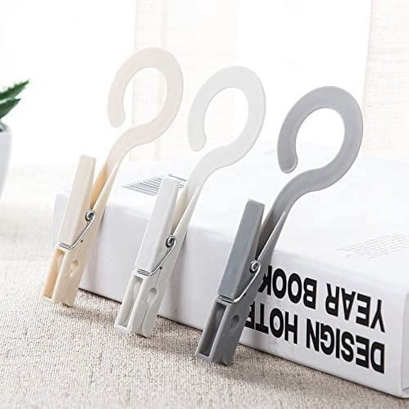 PLUMYHG-12-Pack Drying Clips Laundry Hooks, Portable Clothes Pins Hanging, Plastic Clips Hanger Best for Home Travel Outdoor - (Grey)