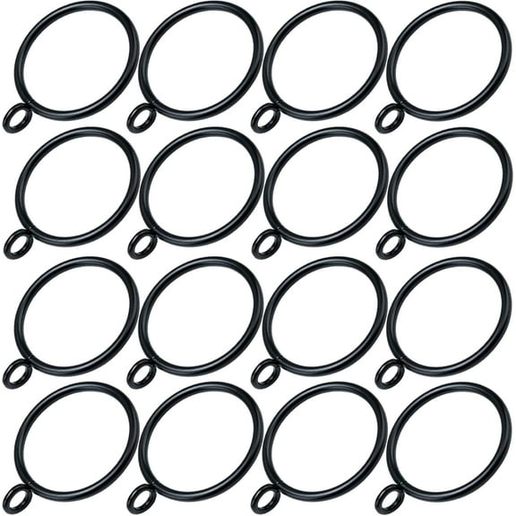 PLUMYHG-16 Pack Curtain Rings with Eyelets, Metal Clip Rings Black Hanging Drapery Drapes Bows, 1 Inch Diameter, Fits up to 5/8" Rod