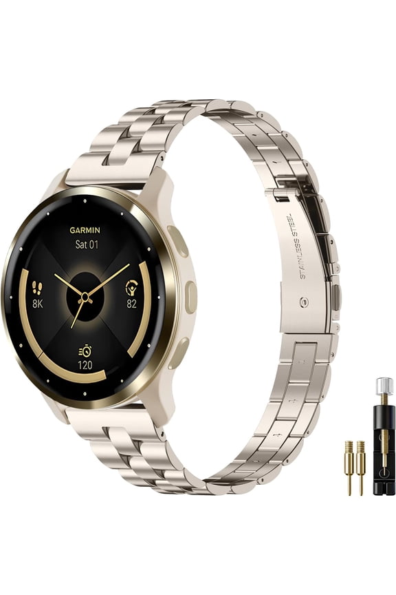 -18mm Slim Metal Compatible with Garmin Venu 4 41mm Watch Band/Venu 3S 41mm/Vivoactive 4S/Vivomove 3S/Venu 2S/Forerunner 255S 265S, Stainless Steel Dressy Thin Chain Strap for Women Men