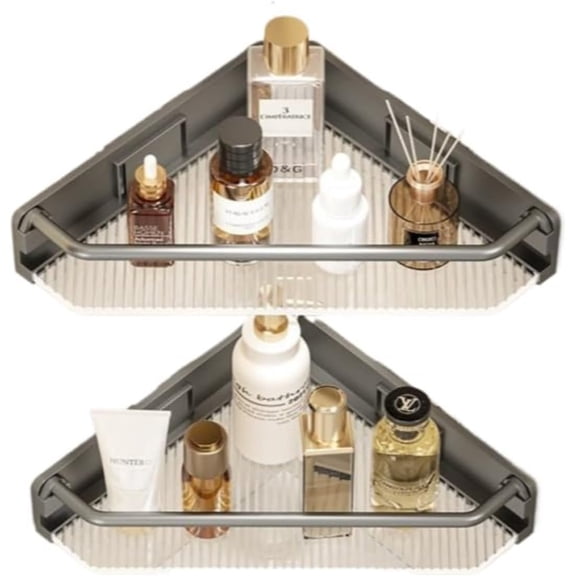 PLUMYHG-2 Pack Bathroom Corner Shelf Rack No Drilling Wall Mounted Shower Organizer, Adhesive Storage Shelf for Toilet, Washroom, Vanity, and Bathroom Accessories (Gray)