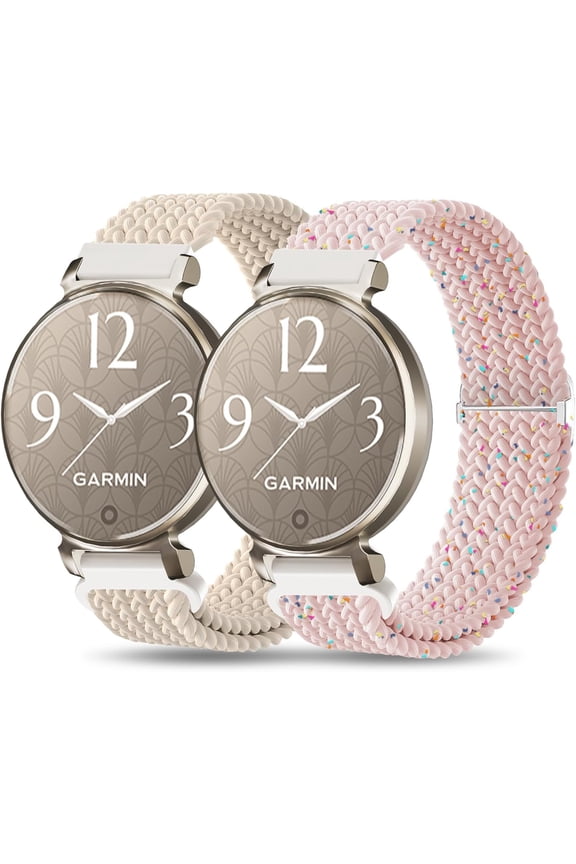 -2 Pack Braid Nylon Bands Compatible with Garmin Lily 2 Active, 14mm Stretchy Nylon Soft Loop Straps Quick Release Replacement Adjustable Wristband for Lily 2/2 Classic Smart Watch Accessory f