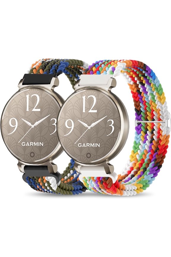 -2 Pack Braid Nylon Bands Compatible with Garmin Lily 2 Active, 14mm Stretchy Nylon Soft Loop Straps Quick Release Replacement Adjustable Wristband for Lily 2/2 Classic Smart Watch Accessory f