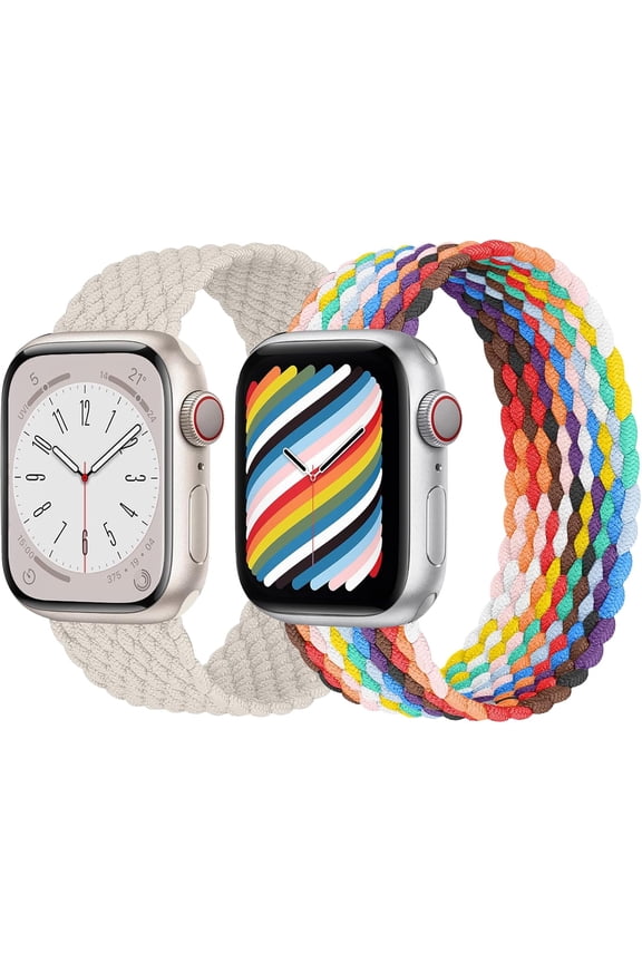 -2 Pack Braided Solo Loop For Apple Watch Band 40mm 41mm 42mm 44mm 45mm 46mm 38mm 49mm Ultra 3 2 Women men,Stretchy Woven Nylon Elastic Strap Wristbands For iWatch Series 11/10/9/8/7/6/5/4/3/S